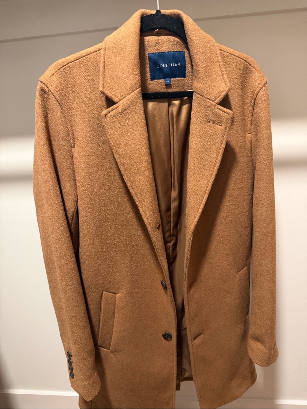 Cole Haan Men’s Camel Wool Blend Overcoat Small